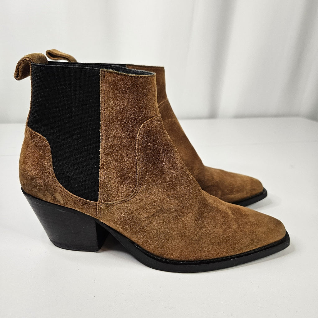 Everlane Suede Ankle Boot Block Heel Brown 6.5 M Western Cowgirl Boho Italy Made