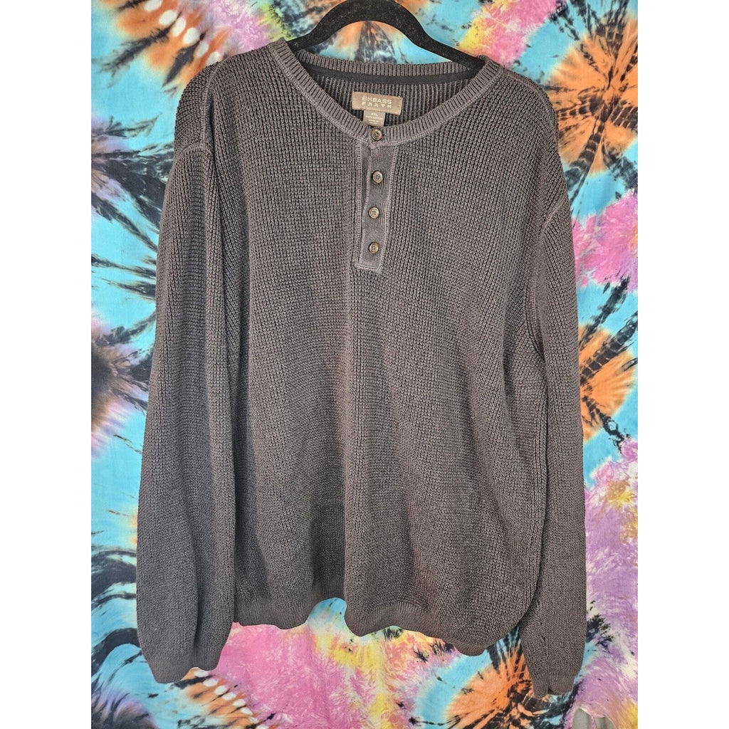 GH Bass & Co Knit Sweater Mens XL Dark Gray 100% Cotton 1/4 Button Shirt