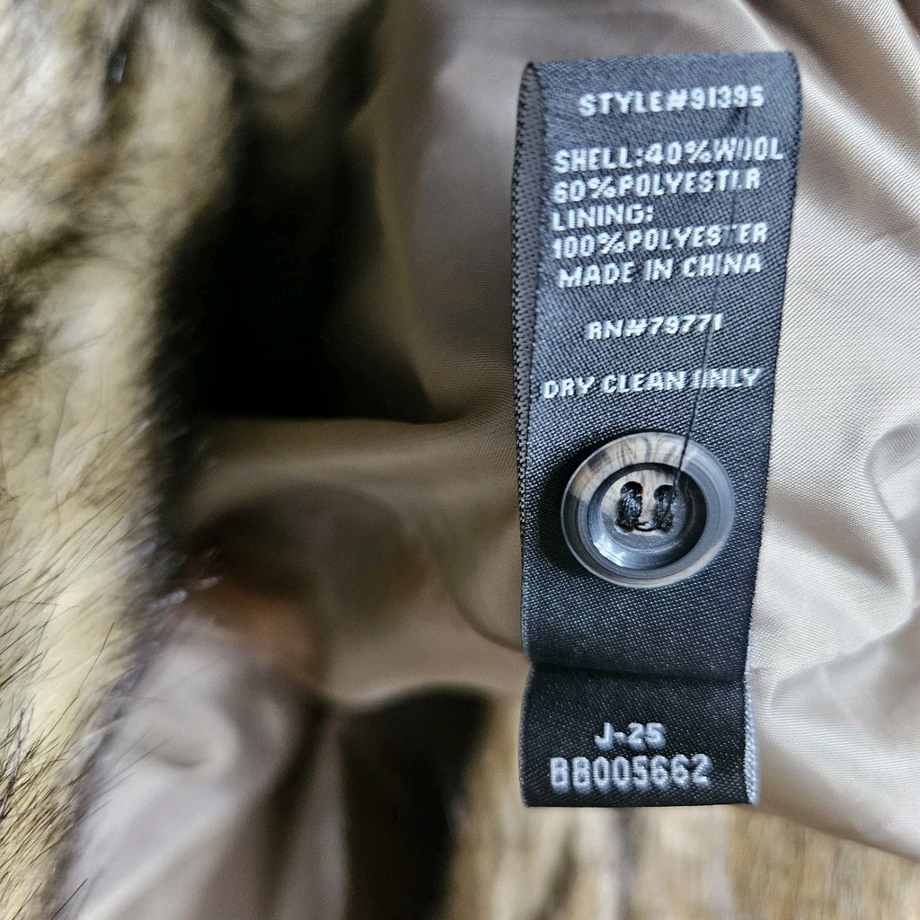Jordan Craig Black Label Tan Long Faux Fur Trim Wool Blend Coat Womens Plus 2X