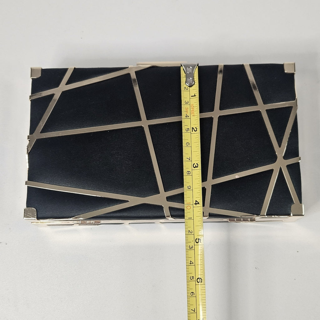 Lune Lazer Plated Clutch Bag Black Gold Chain Removable Strap Micro Purse