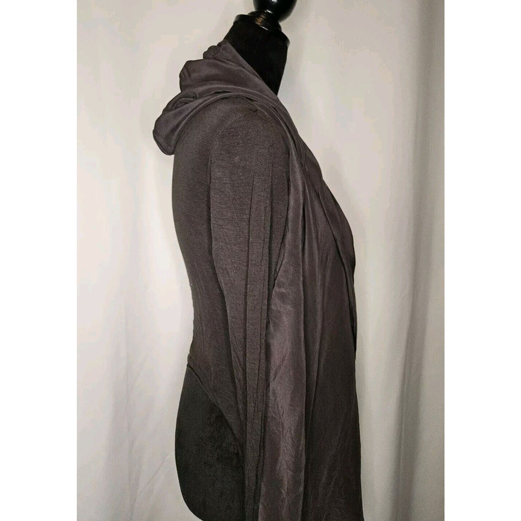 Lia Kes Gray Silk Asymmetrical Hooded Drape Cardigan XS High Fashion Lightweight