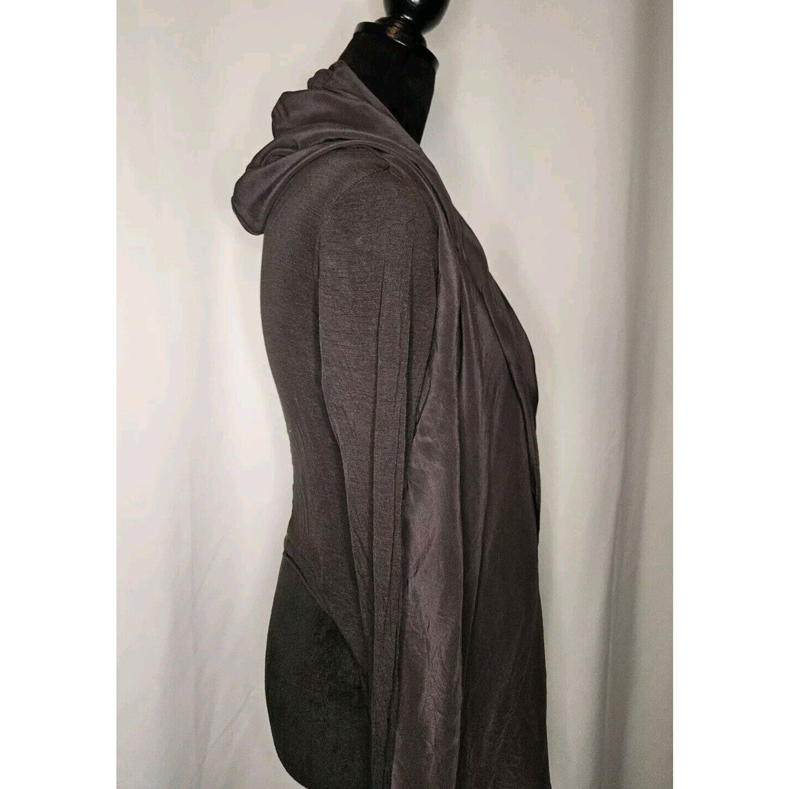 Lia Kes Gray Silk Asymmetrical Hooded Drape Cardigan XS High Fashion Lightweight