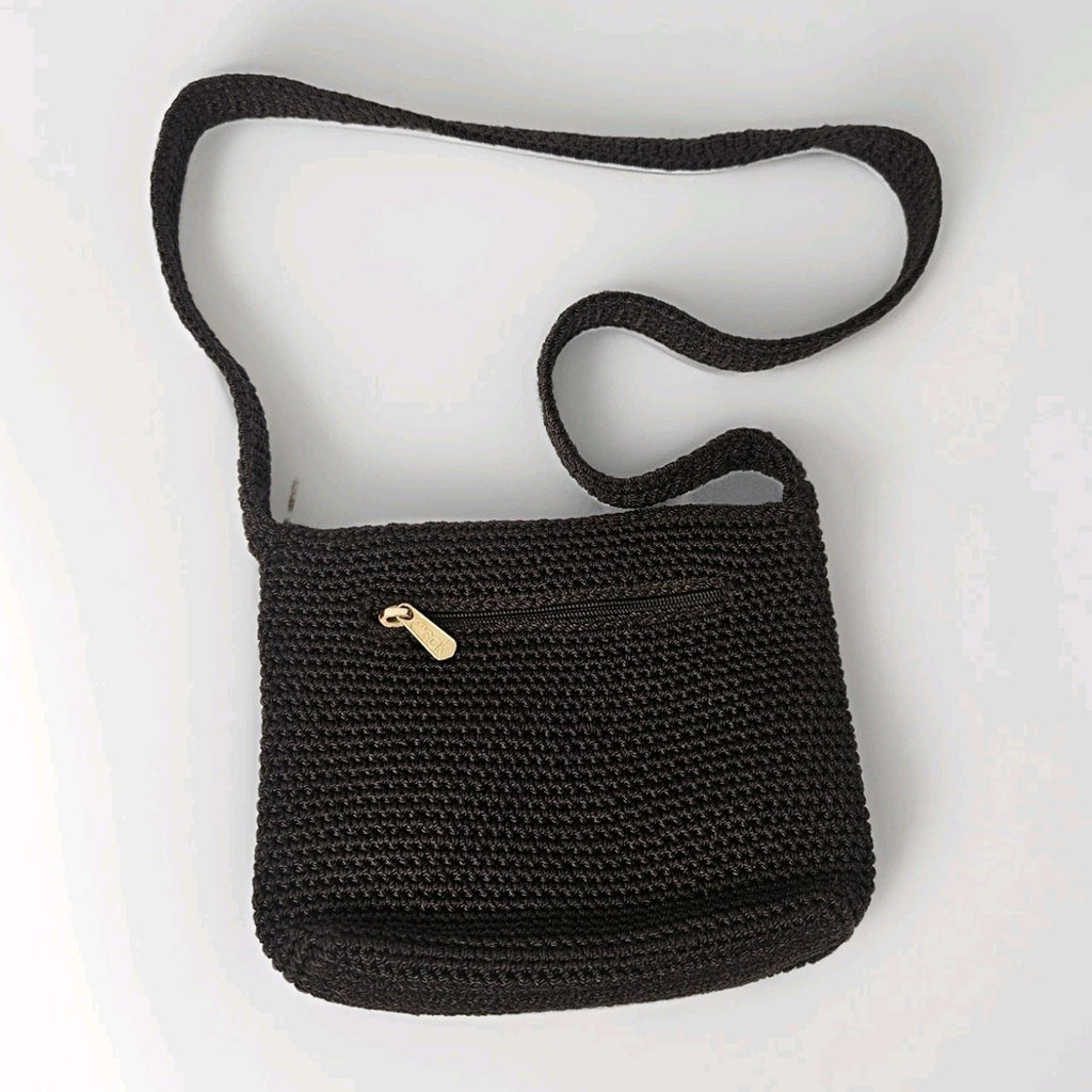 The Sak Chocolate Brown Crochet Shoulder Bag Zip Top Zip Pockets Boho Y2K Small