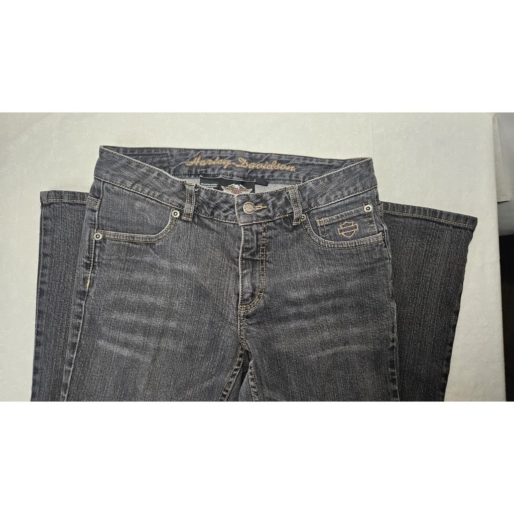 Vintage Harley-Davidson Women's Gray Wash Denim Jeans Sz 4 Bootcut Leg Biker