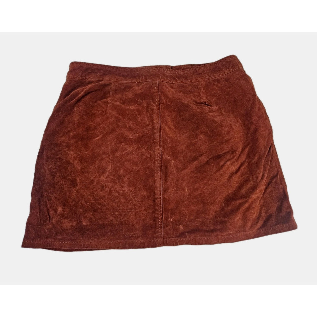 Vintage 90s Sanctuary Suede Mini Zipper Skirt Rust Red Genuine Leather