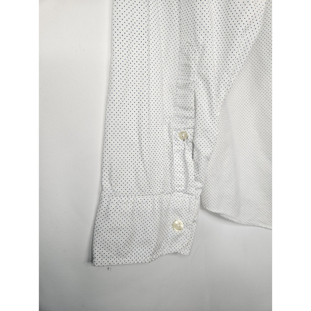 Vintage J Crew Shirt Men's Large White Navy Polka Dots Long Sleeve Button Up