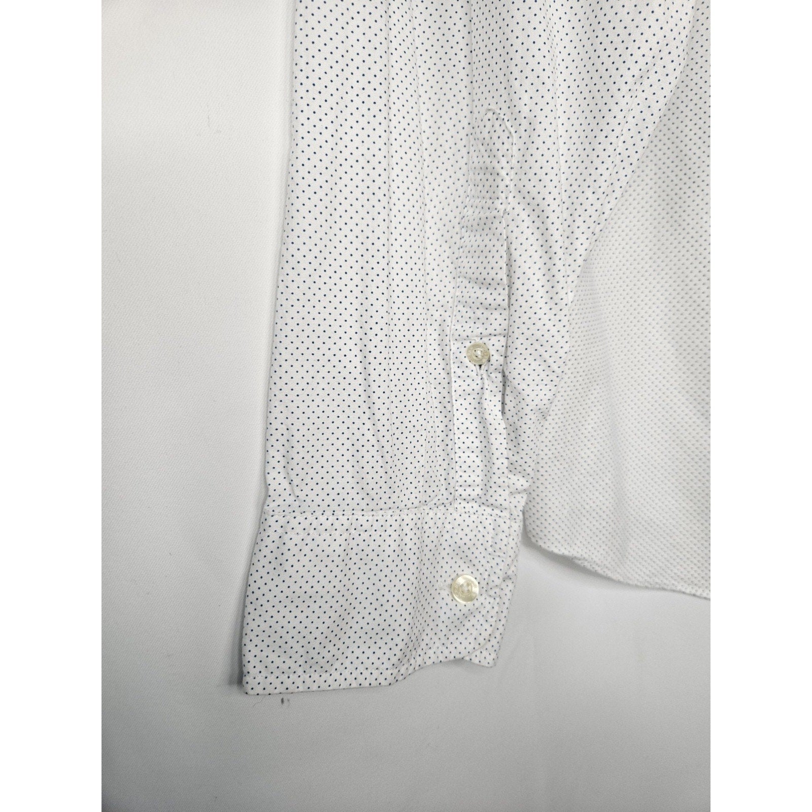 Vintage J Crew Shirt Men's Large White Navy Polka Dots Long Sleeve Button Up
