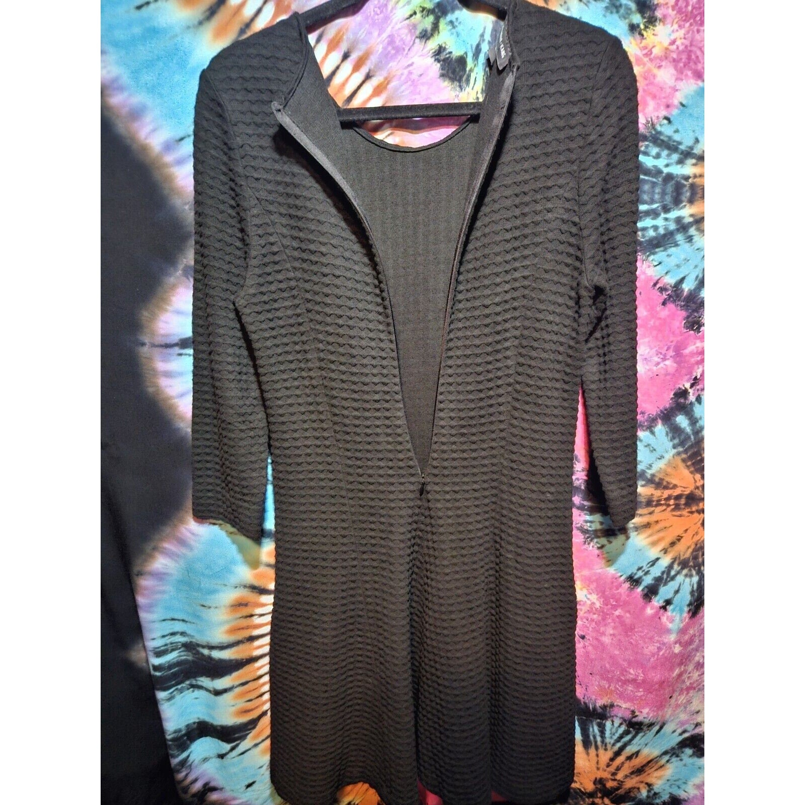 Buchanan Kane Dress Fit & Flare Black Textured Mid Dress Women's Size 6 Stretch