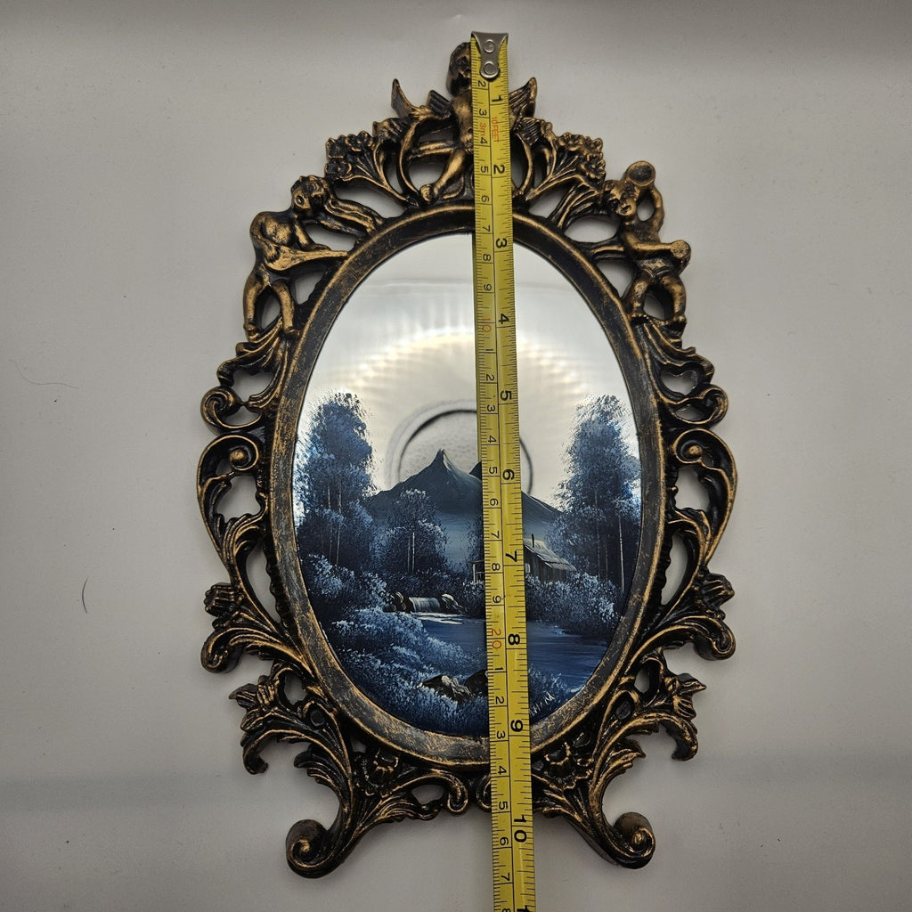 Vintage Hand Painted Mirror Mountain Cabin Creek Scene Signed J Graham
