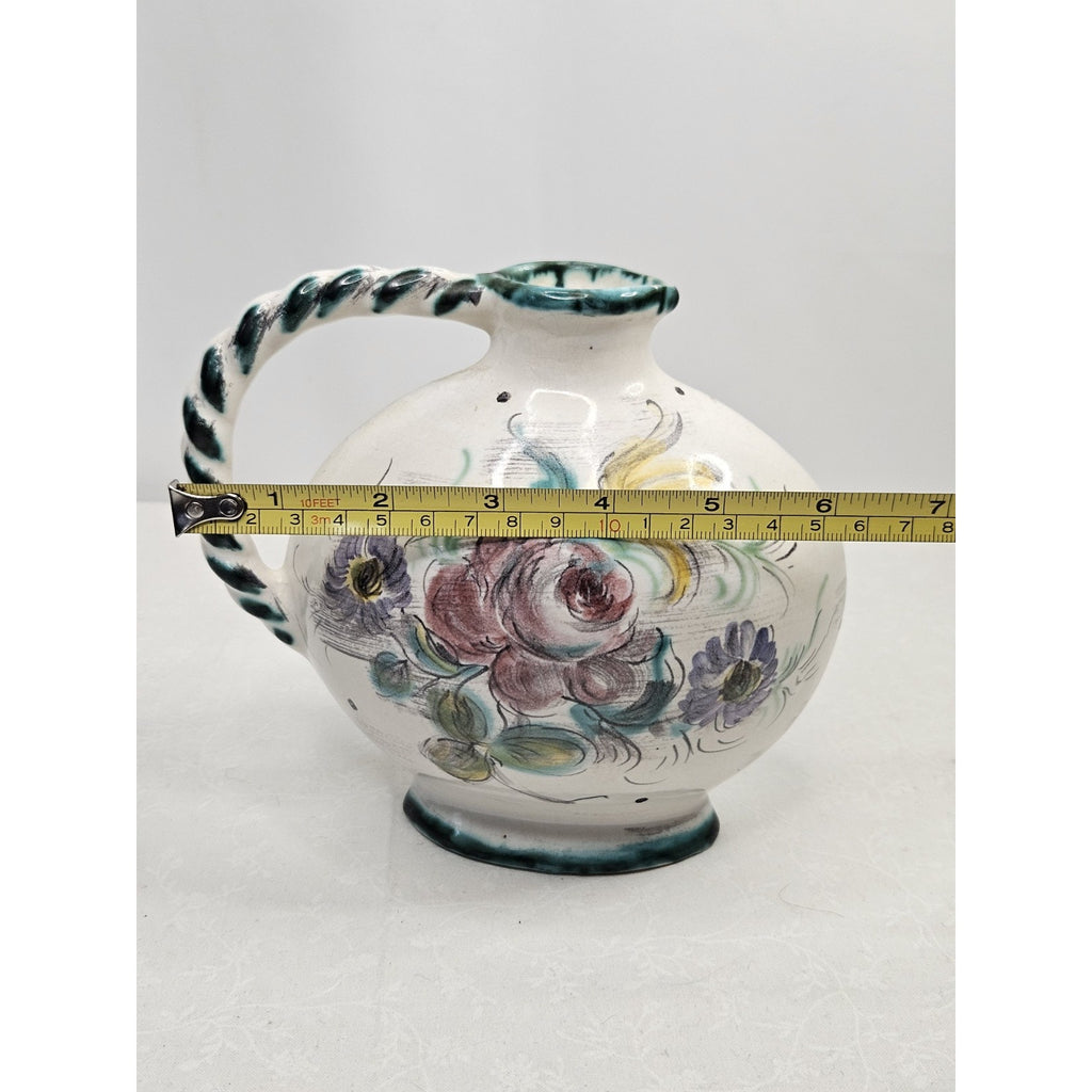Vintage Ulmer Keramik Floral Pitcher Mid Century Pottery Germany #206