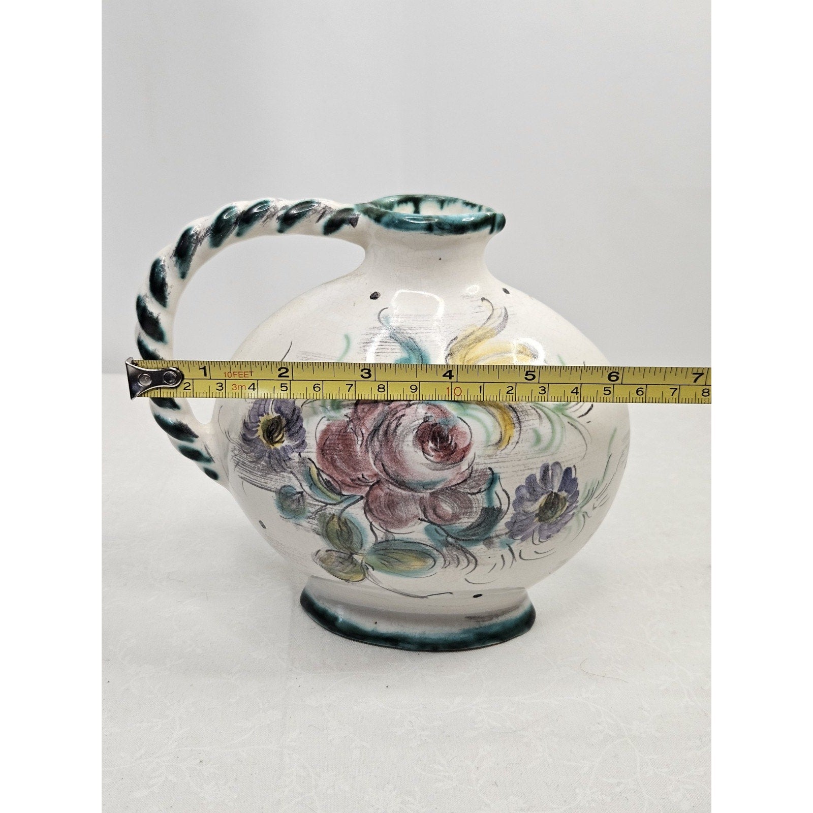 Vintage Ulmer Keramik Floral Pitcher Mid Century Pottery Germany #206