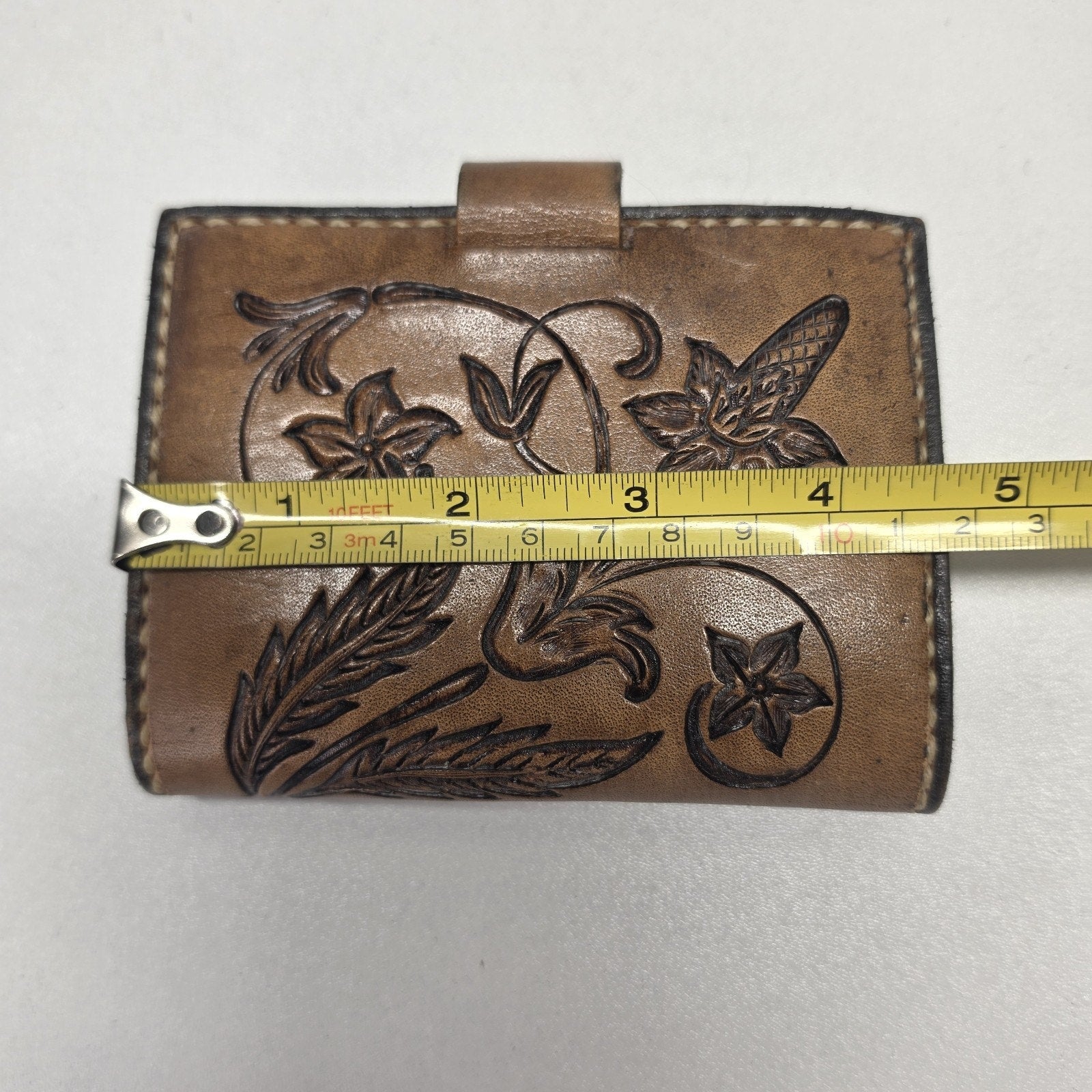Hand Tooled Full Grain Leather Men’s Wallet Bifold Handmade Western Floral