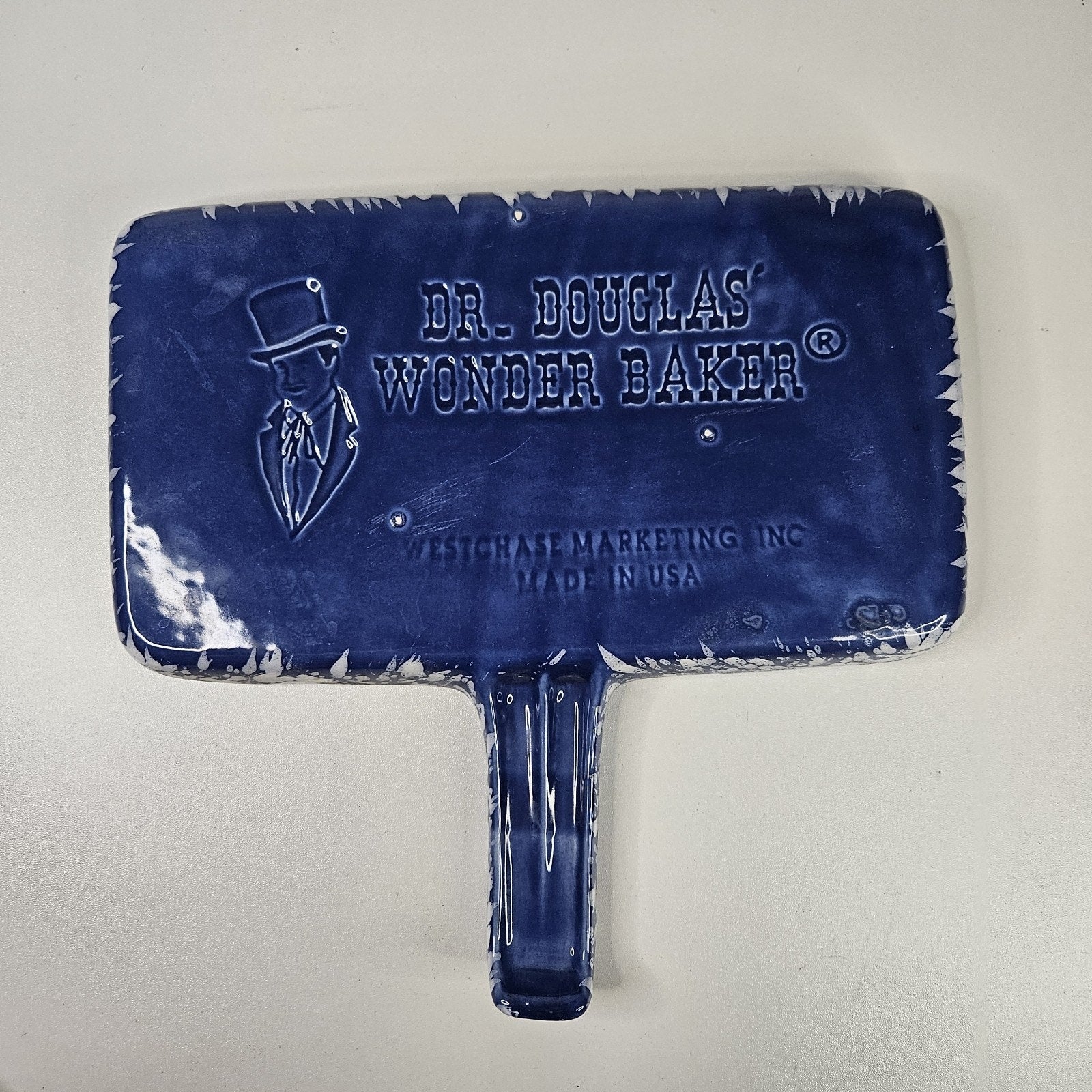 Vintage Dr. Douglas Wonder Baker Pan Blue & White Splatter Stoneware 11 x 6.5