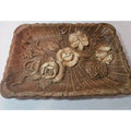 Vintage Multi Products Inc Brown Resin Faux Wood Tray Carved Flowers USA