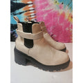 Nicole Miller Chelsey Ivory Cream W Black Chunky Lug Boot Faux Leather Size 9
