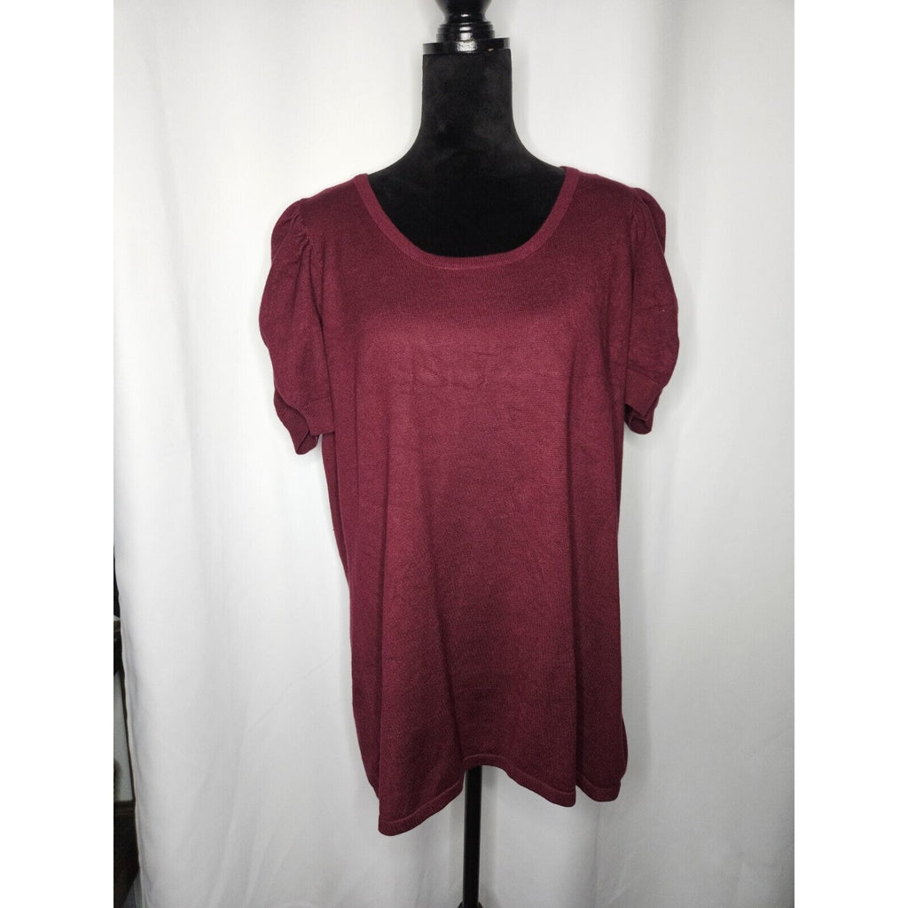 BYdesign Puff Sleeve Tunic Top Size 1X Burgundy Rayon Long Shirt