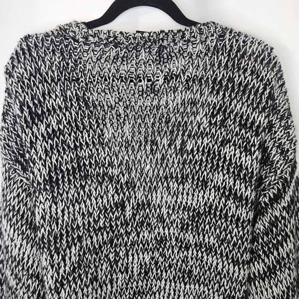 Vtg Handmade 80s Black & Gray Chunky Abstract Cardigan Sweater Women's Large