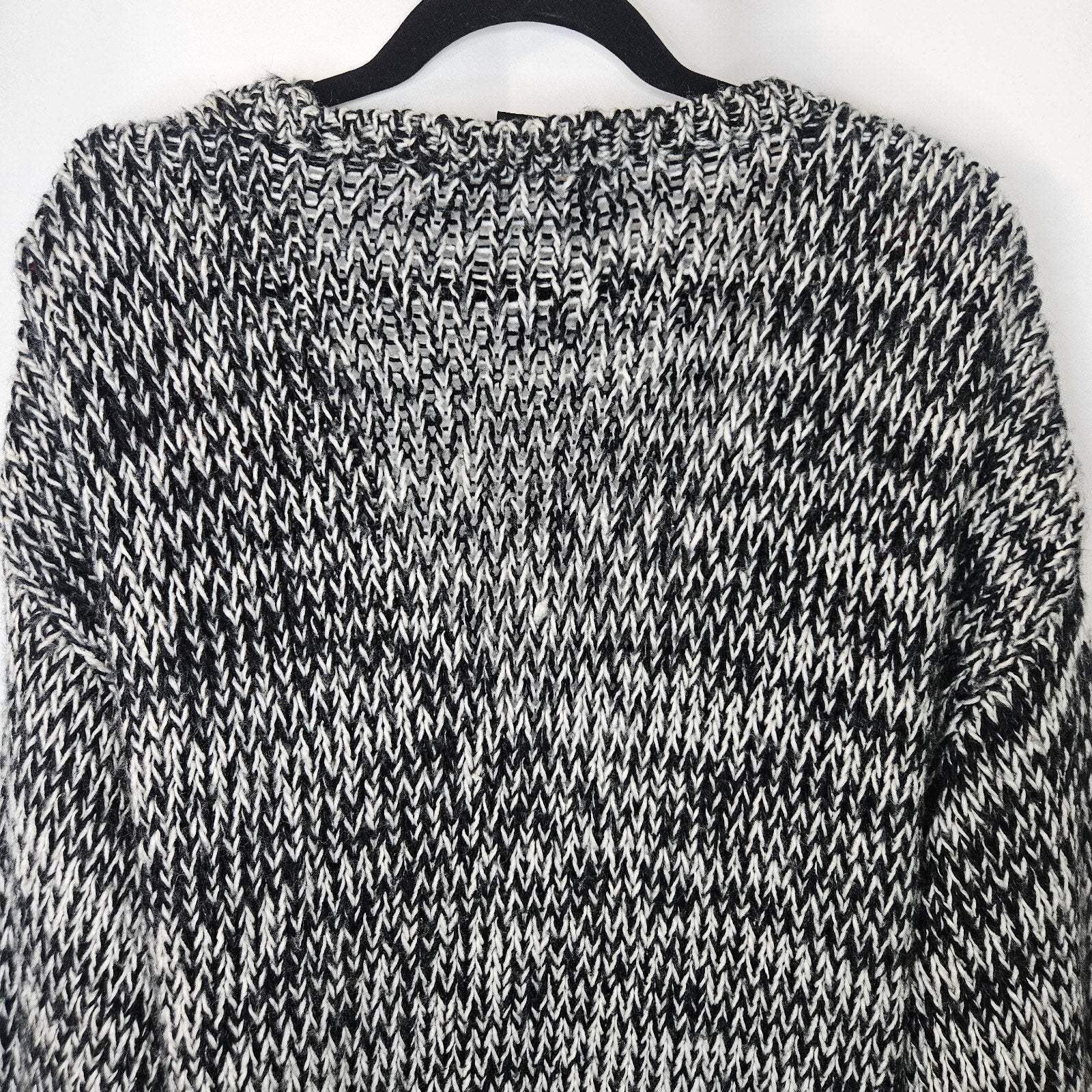 Vtg Handmade 80s Black & Gray Chunky Abstract Cardigan Sweater Women's Large
