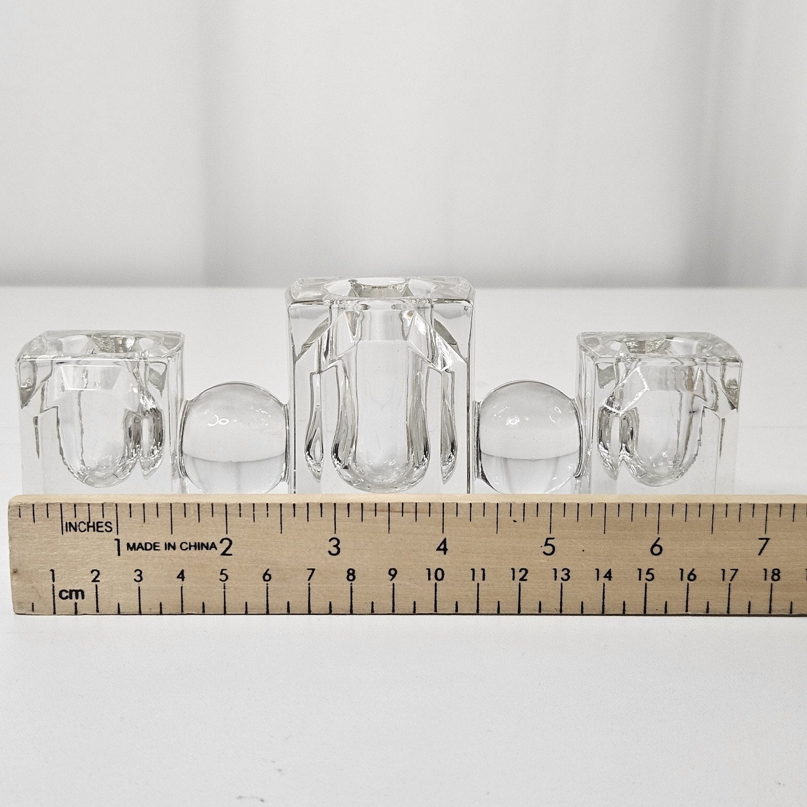 1940s Pitman Dreitzer Baguette ART DECO 3 Spot Candle Holder Glass Candelabra