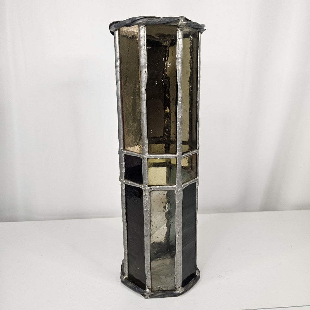 Vintage Hand Crafted Beautiful Stained Glass Pillar Candle Holder 12.5"