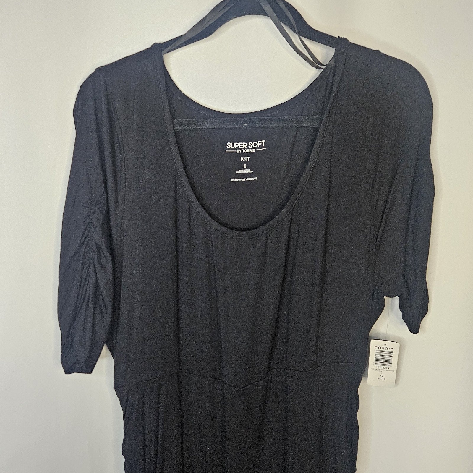 Torrid NEW Ruched Super Soft Elbow Sleeve Bodycon Dress Black Comfy Sz 1X