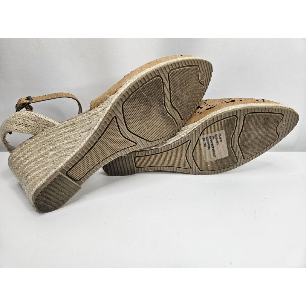 Rialto Coya Womens Sandal 8.5 Tan Leather Ankle Strap Espadrille Wedge Shoes