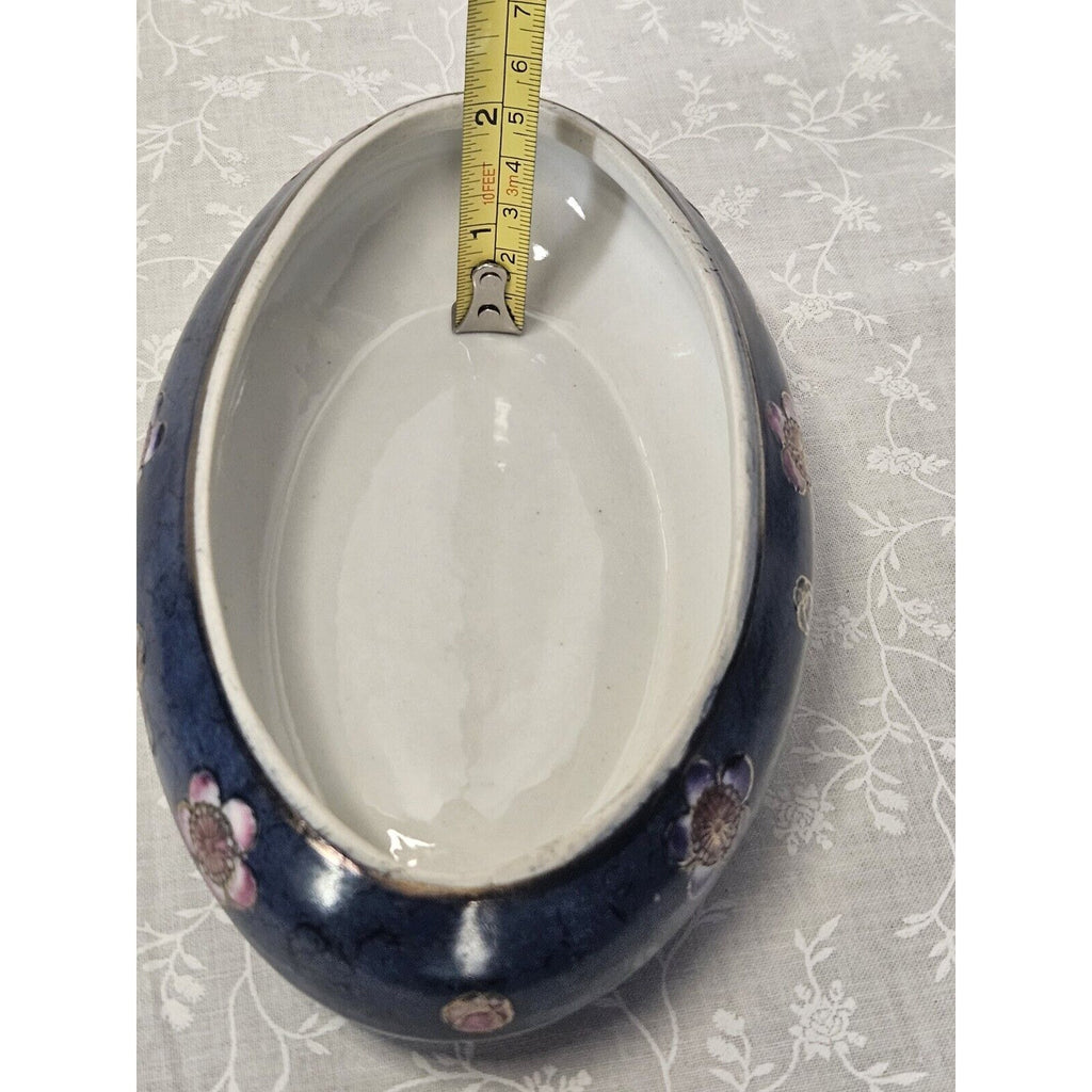 Vintage Toyo Like Trinket Dish with Lid Chinese Hand Painted Floral 2-Piece 6"