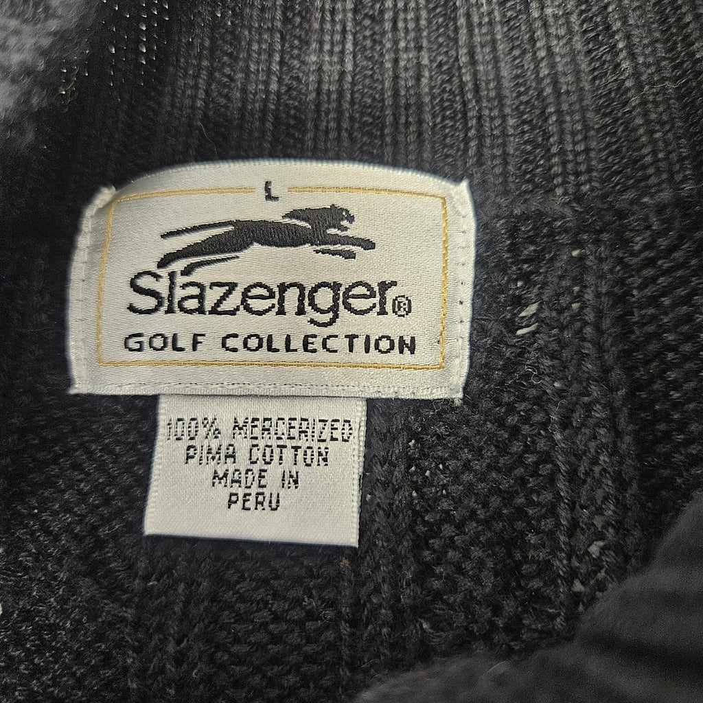 Vtg Slazenger Golf Mens Black 1/4 Zip Cable Knit Pullover Sweater Large Classic