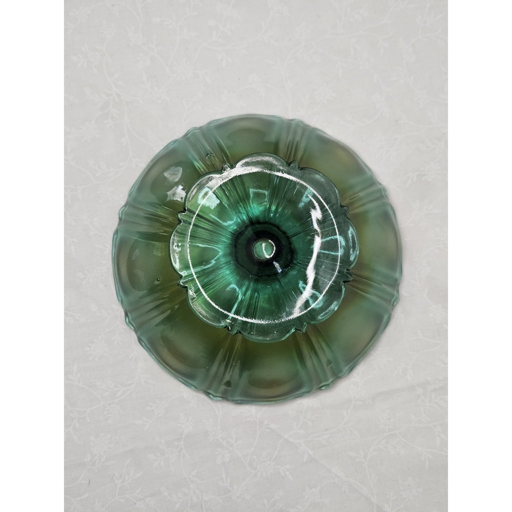 Vintage Carnival Glass Dish Bullseye Pedestal Ice Cream Iridescent Fluted Rim