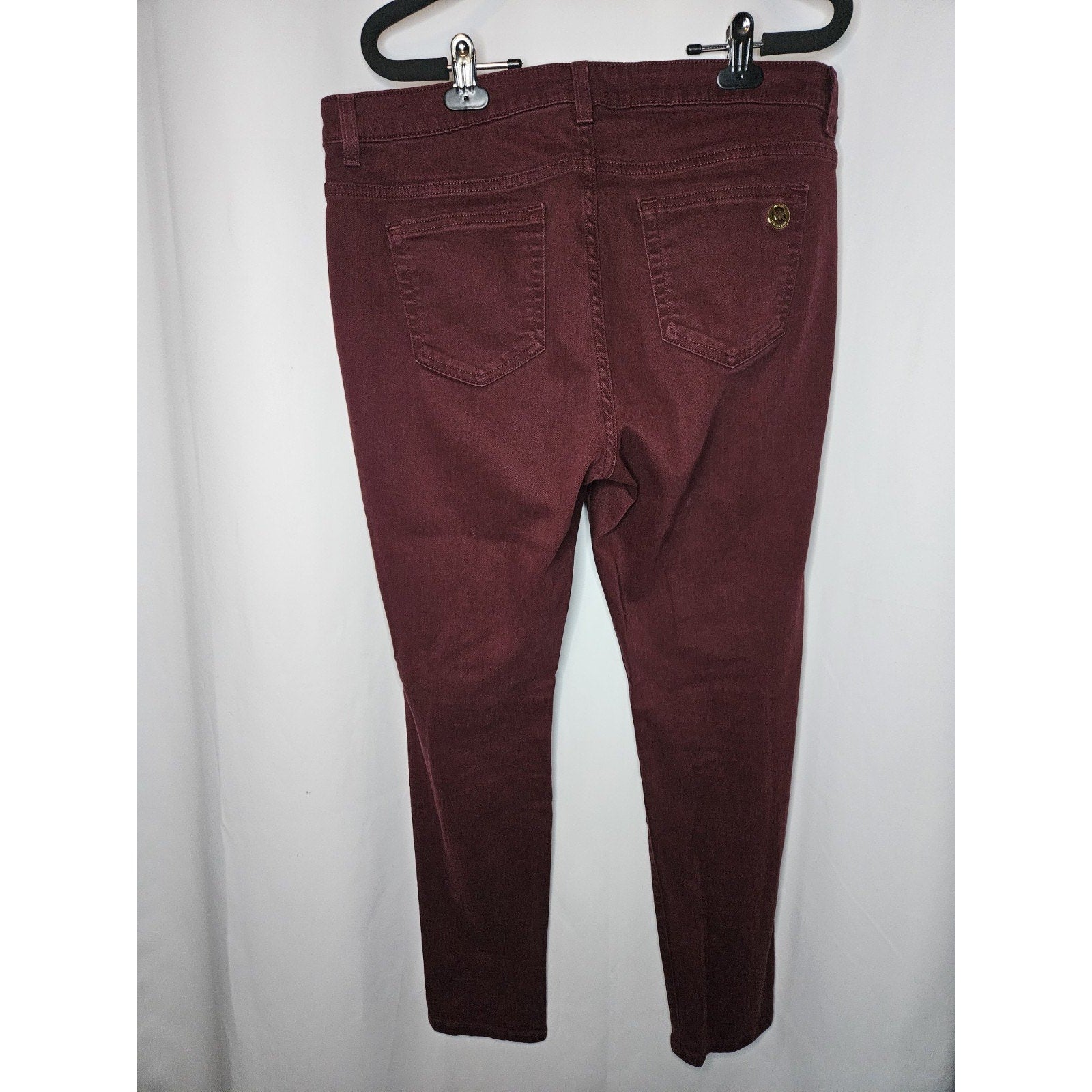 Michael Kors Skinny Jeans Women's Size 10 Burgundy Mid Rise Gold Buttons Accents