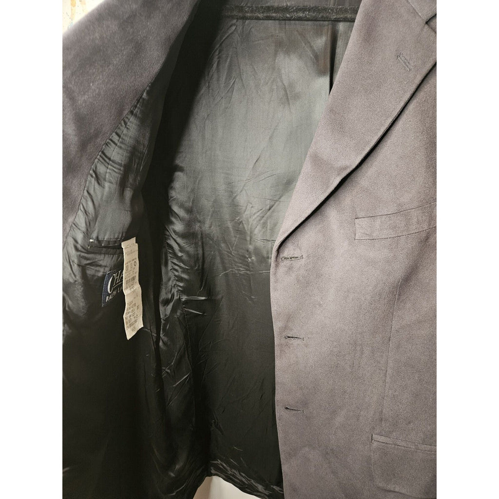 Vintage Chaps Ralph Lauren Blazer Mens 46R XL Dark Gray Faux Suede 3 Buttons