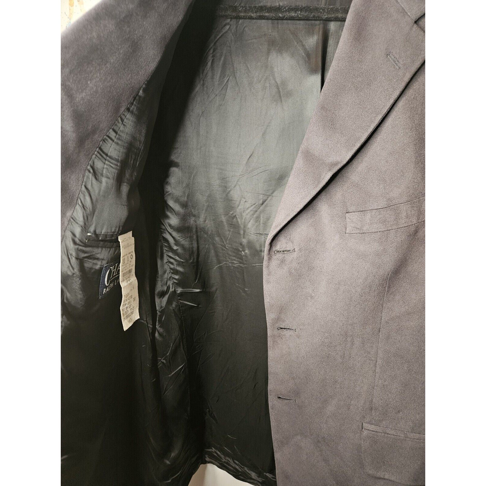 Vintage Chaps Ralph Lauren Blazer Mens 46R XL Dark Gray Faux Suede 3 Buttons