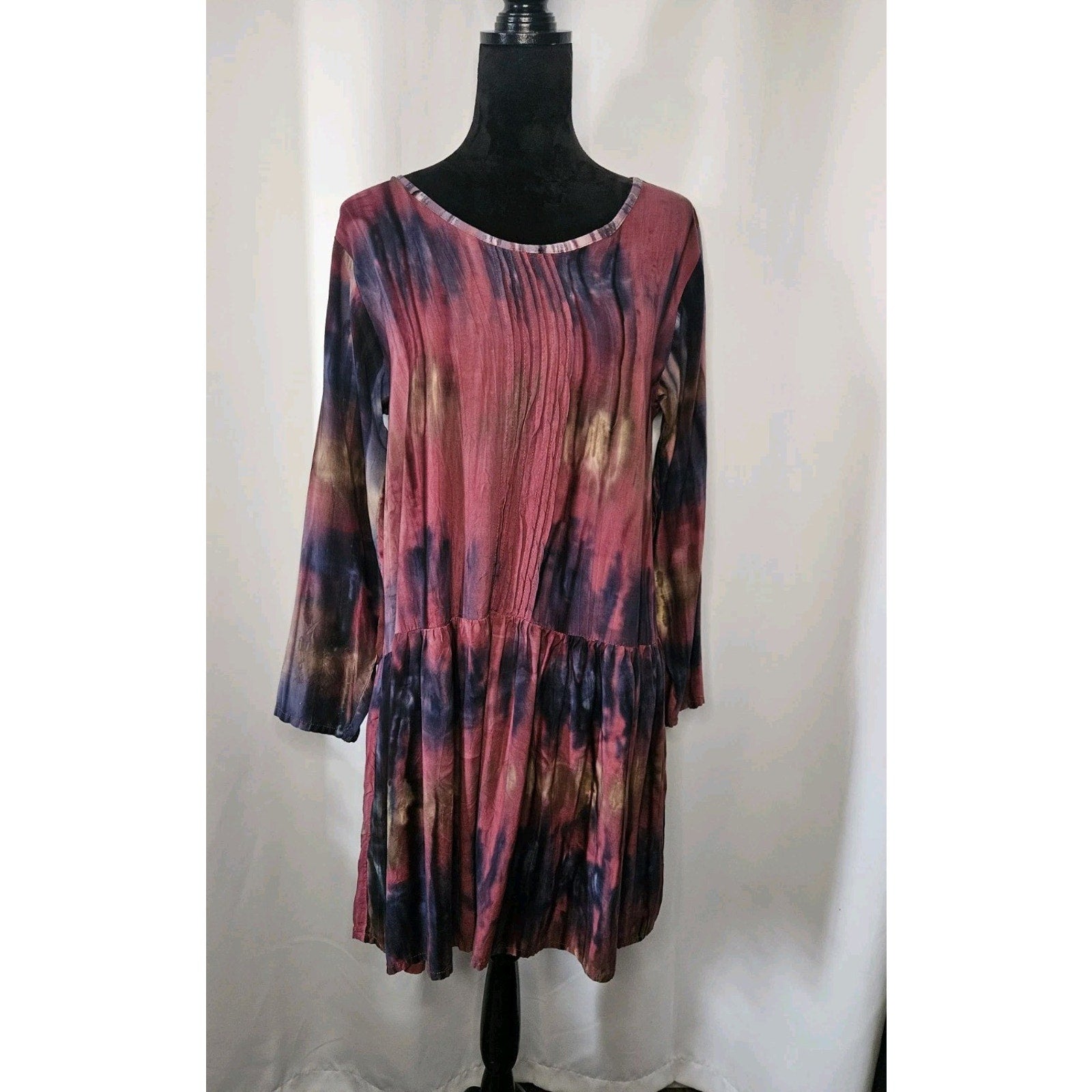 Women's Tie Dye Lightweight Baby Doll Peasant Dress Size XL Keyhole Back
