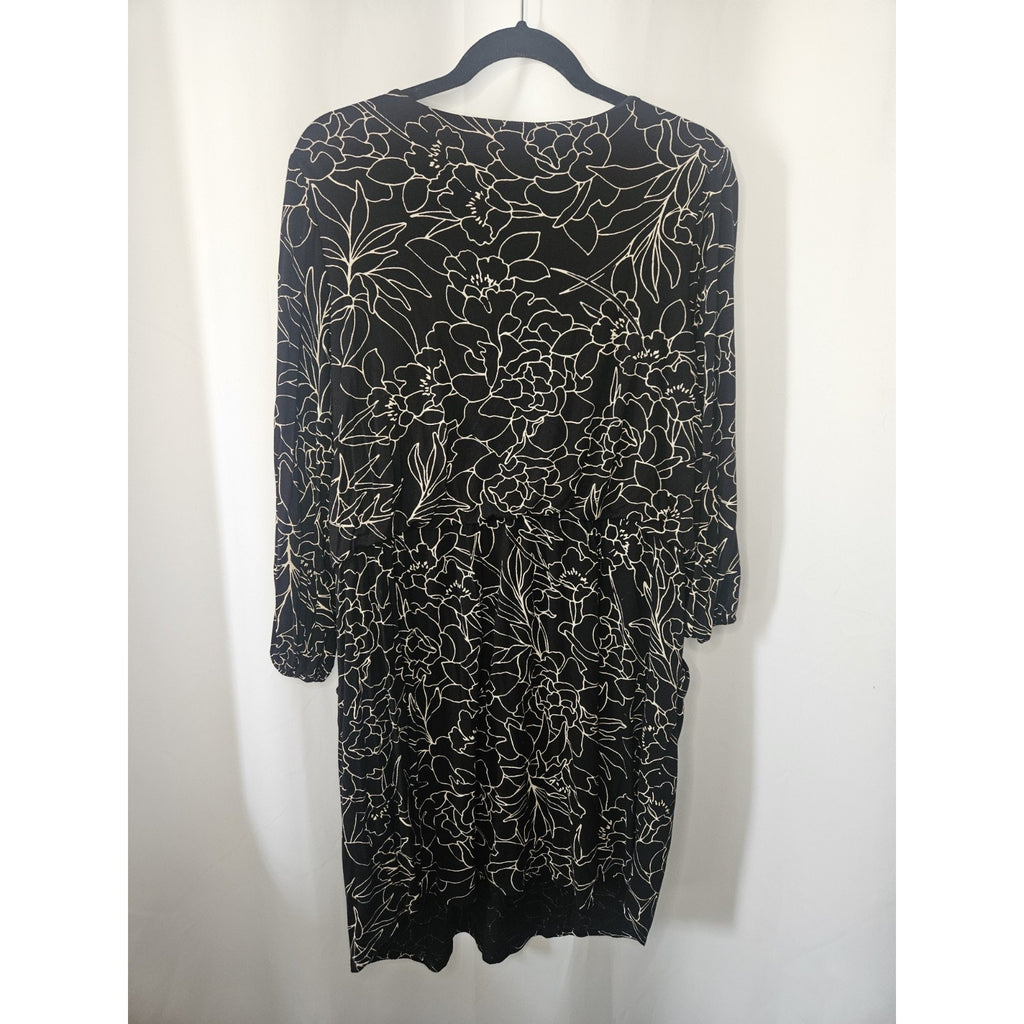 Apt 9 Black Floral Stretch Knit Boat Neck Fit Flare Dress Size XXL Pockets