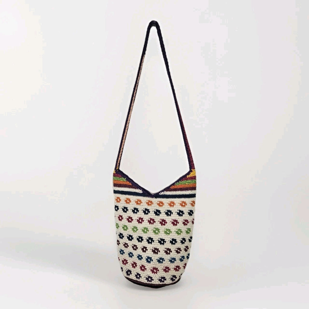 Guatemalan Zippered Crochet Knit Hobo Bag Multicolor Purse Boho Colorful