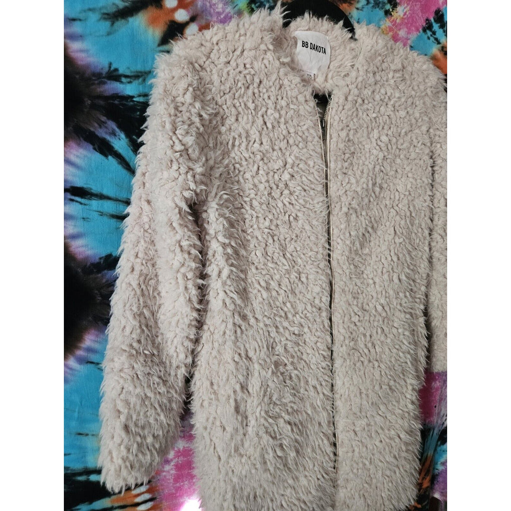 BB Dakota Soft Spot Faux Fur Coat, Women's Size XS, Tan/Off White Lined Jacket