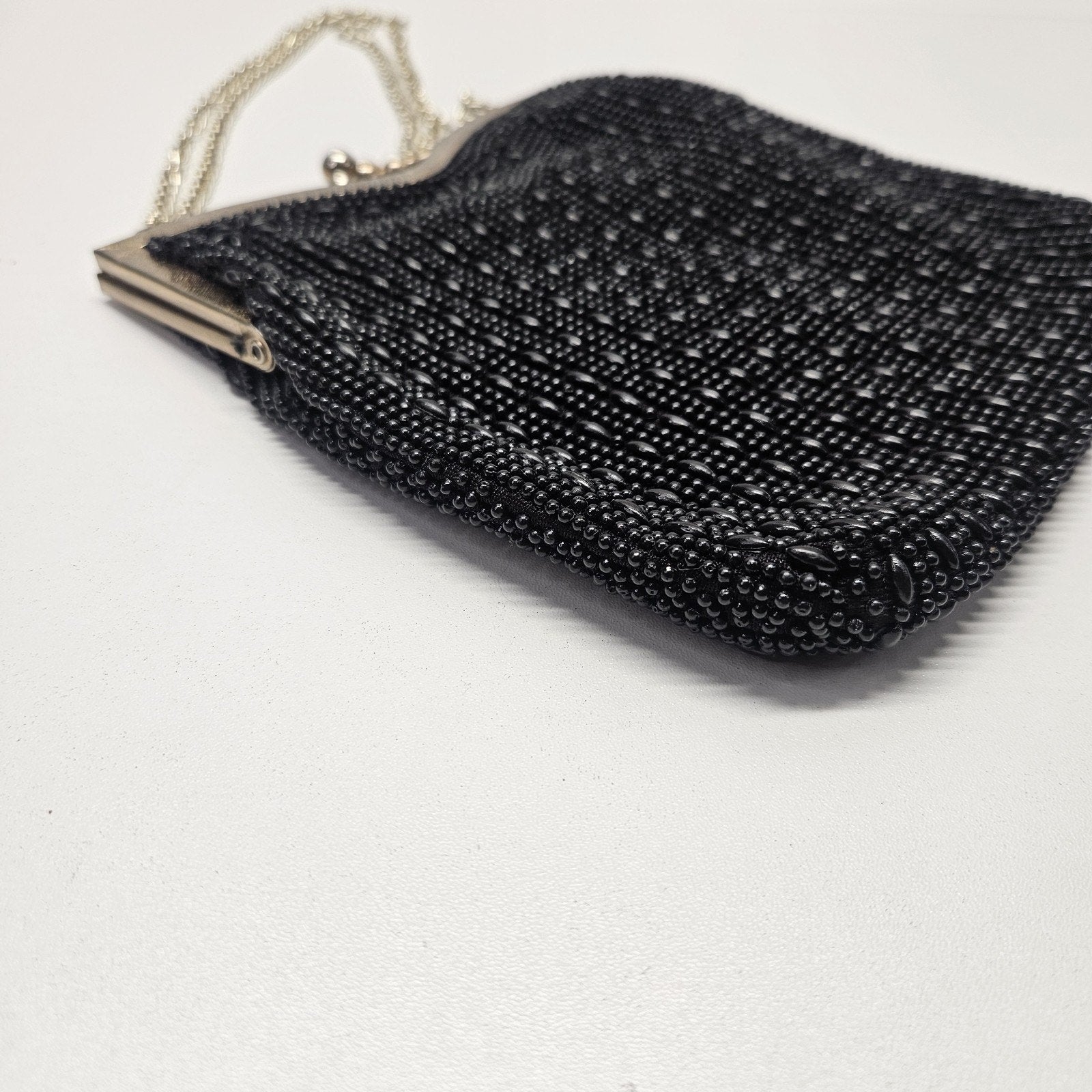 True Vintage 60s Raised Resin Bead Clutch Evening Bag Handbag Chain Handle