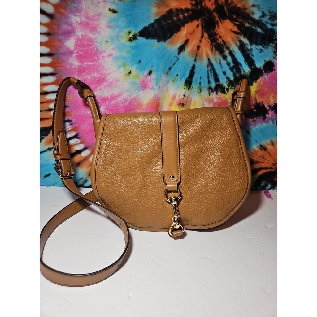 Michael Kors Jamie Large Tan Acorn Leather Saddle Bag Crossbody Purse