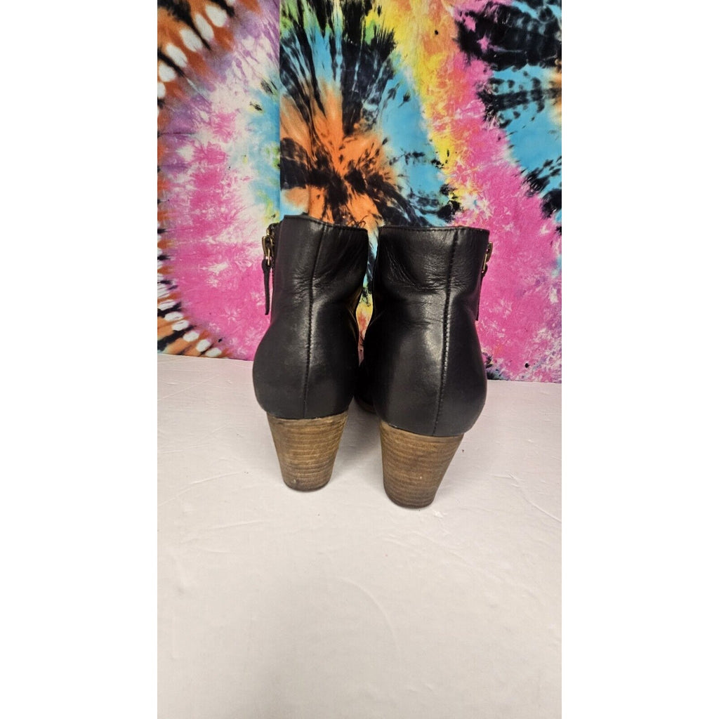 CROWN VINTAGE WOMEN'S BLACK SOFT LEATHER SIDE ZIP HEELED ANKLE BOOTS SIZE 8.5M