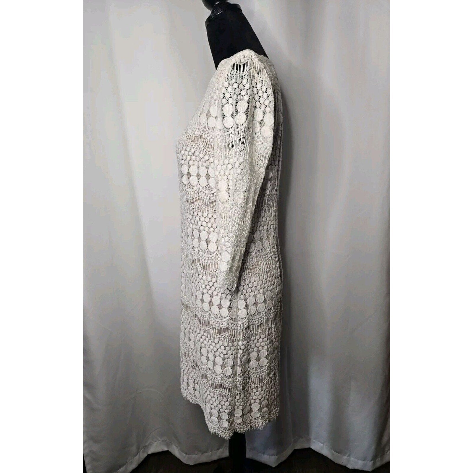 Eliza J Shift Dress Womens Size 6 Layered White Lace Lined 3/4 Sleeve Above Knee