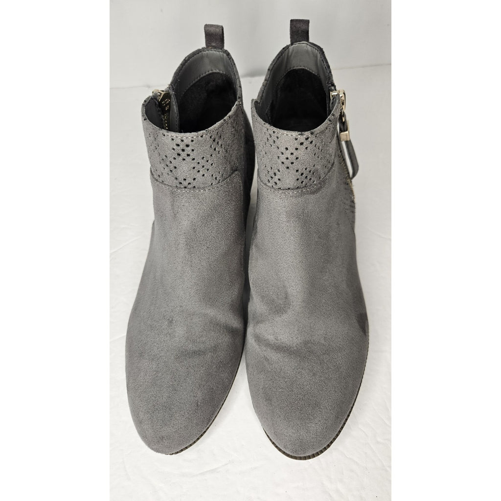 DR. SCHOLL'S Women's Dark Shadow Grey Brianna Perforated Block-Heel Booties SZ 8