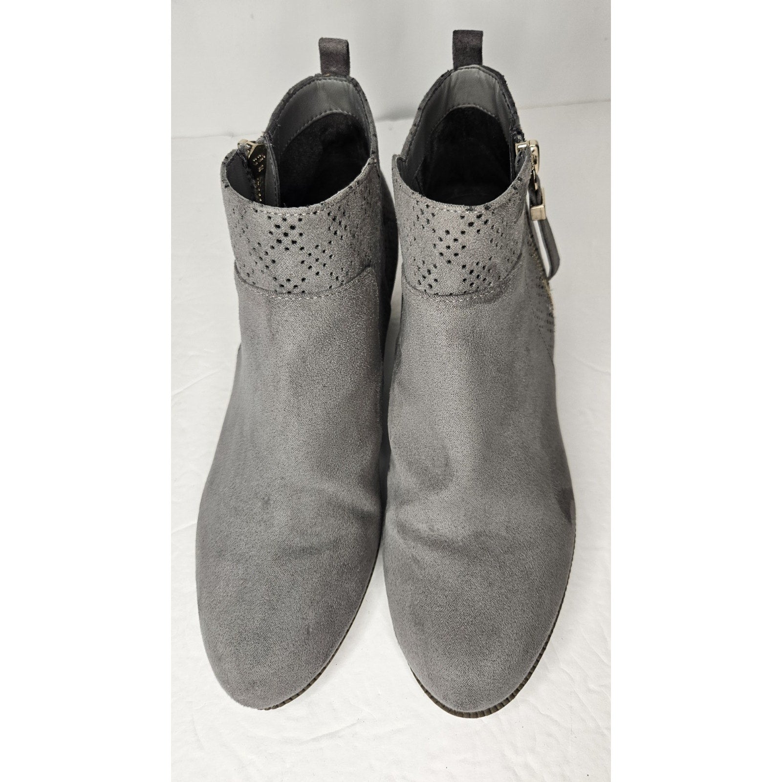DR. SCHOLL'S Women's Dark Shadow Grey Brianna Perforated Block-Heel Booties SZ 8