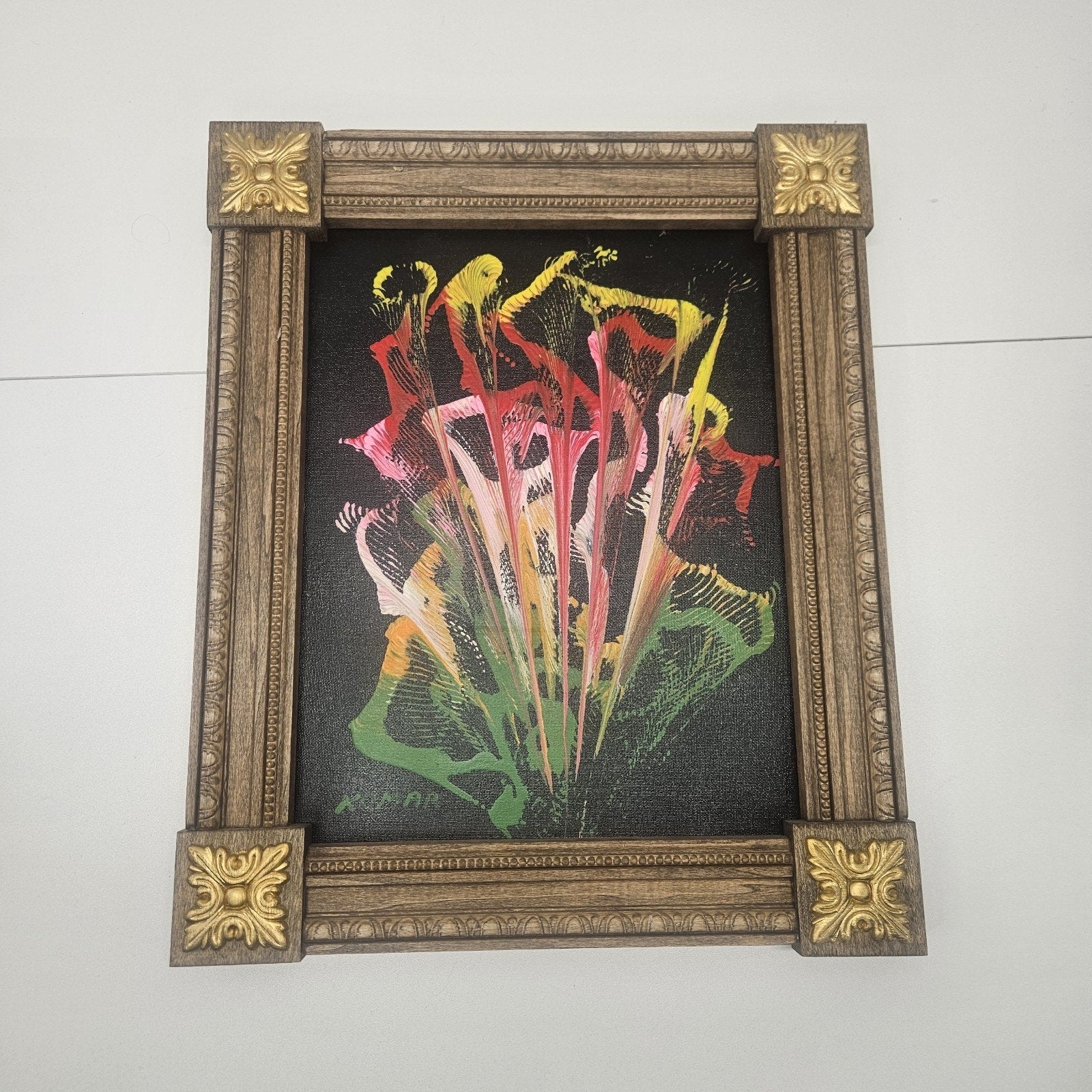 Vintage Artist Signed Komar Orginal Art Abstract Painting Handmade Frame 11x14