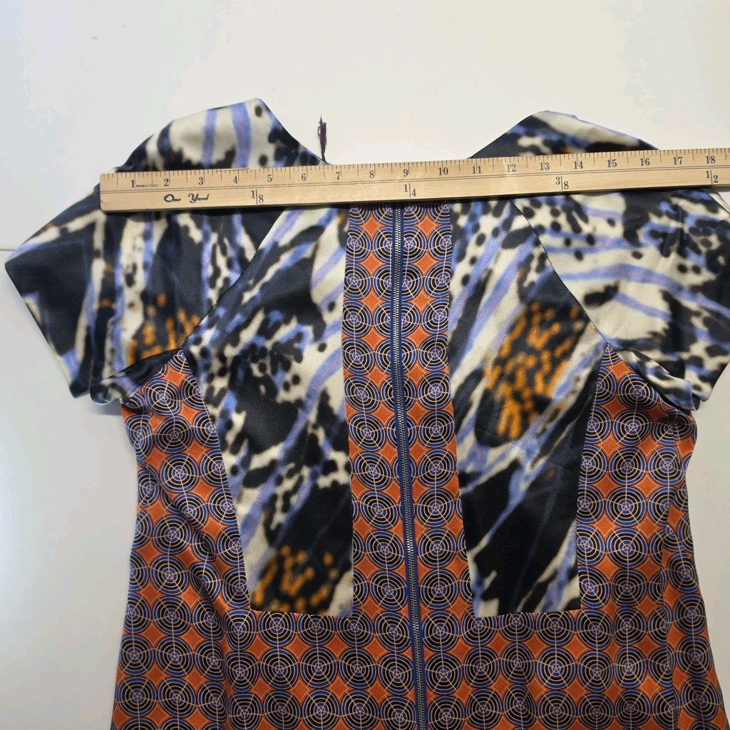 RACHEL ROY Collection Multicolored Patch Pattern Silk V Neck Sheath Dress Sz 8