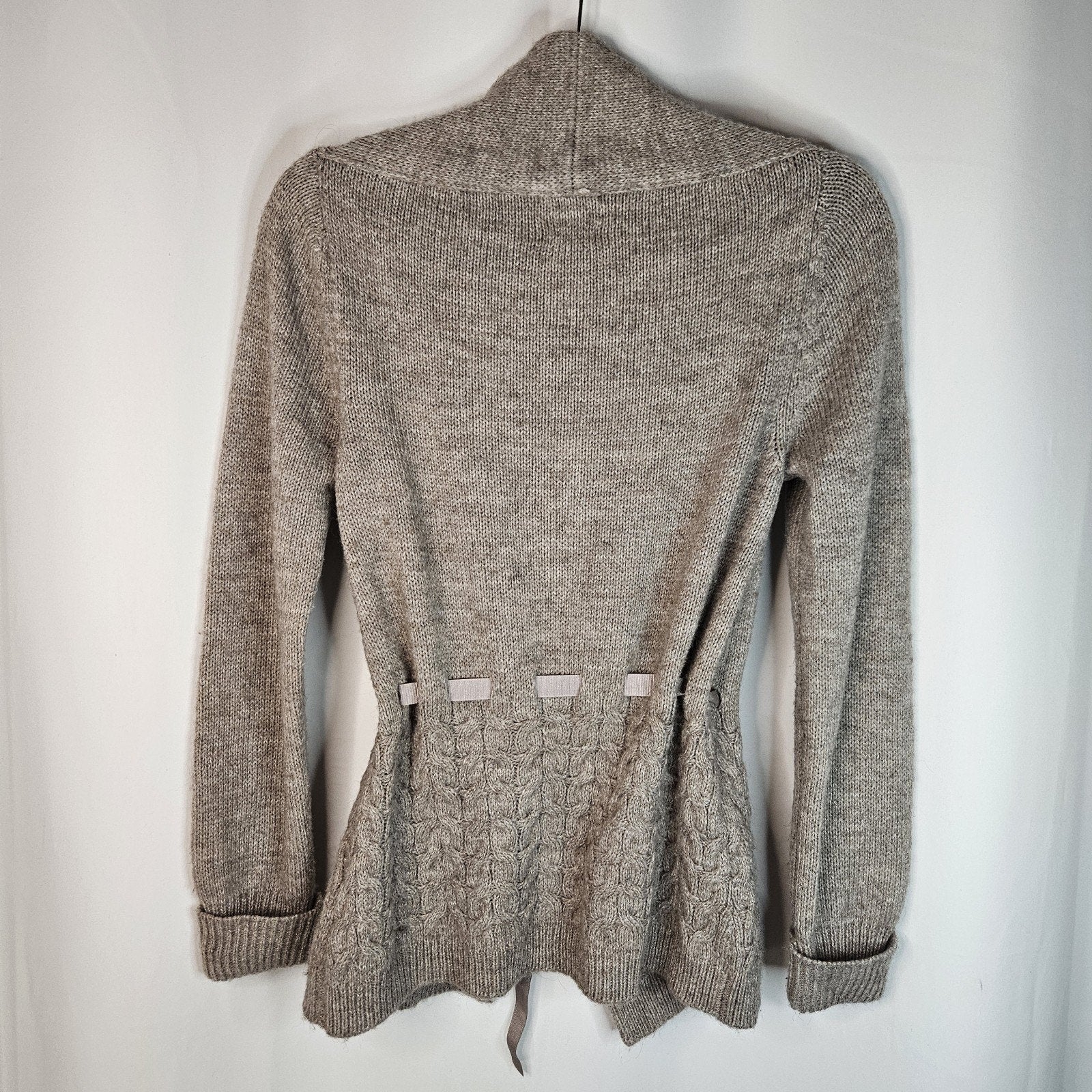 Massimo Dutti Alpaca Wool Ruffle Tie-Front Cardigan Sweater Gray Brown Size M/32