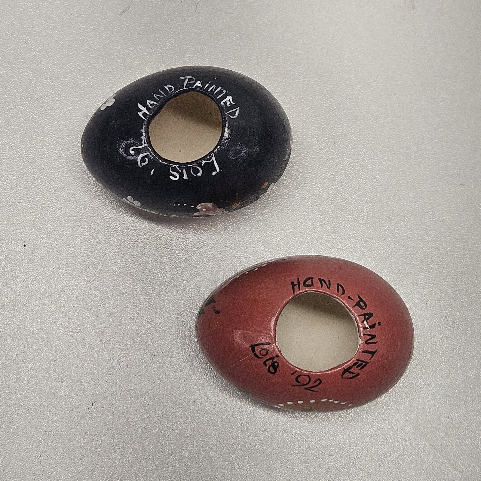 Vtg 92' Artist Signed Decorative Egg Figurine Set Hand Painted Easter Egg Floral