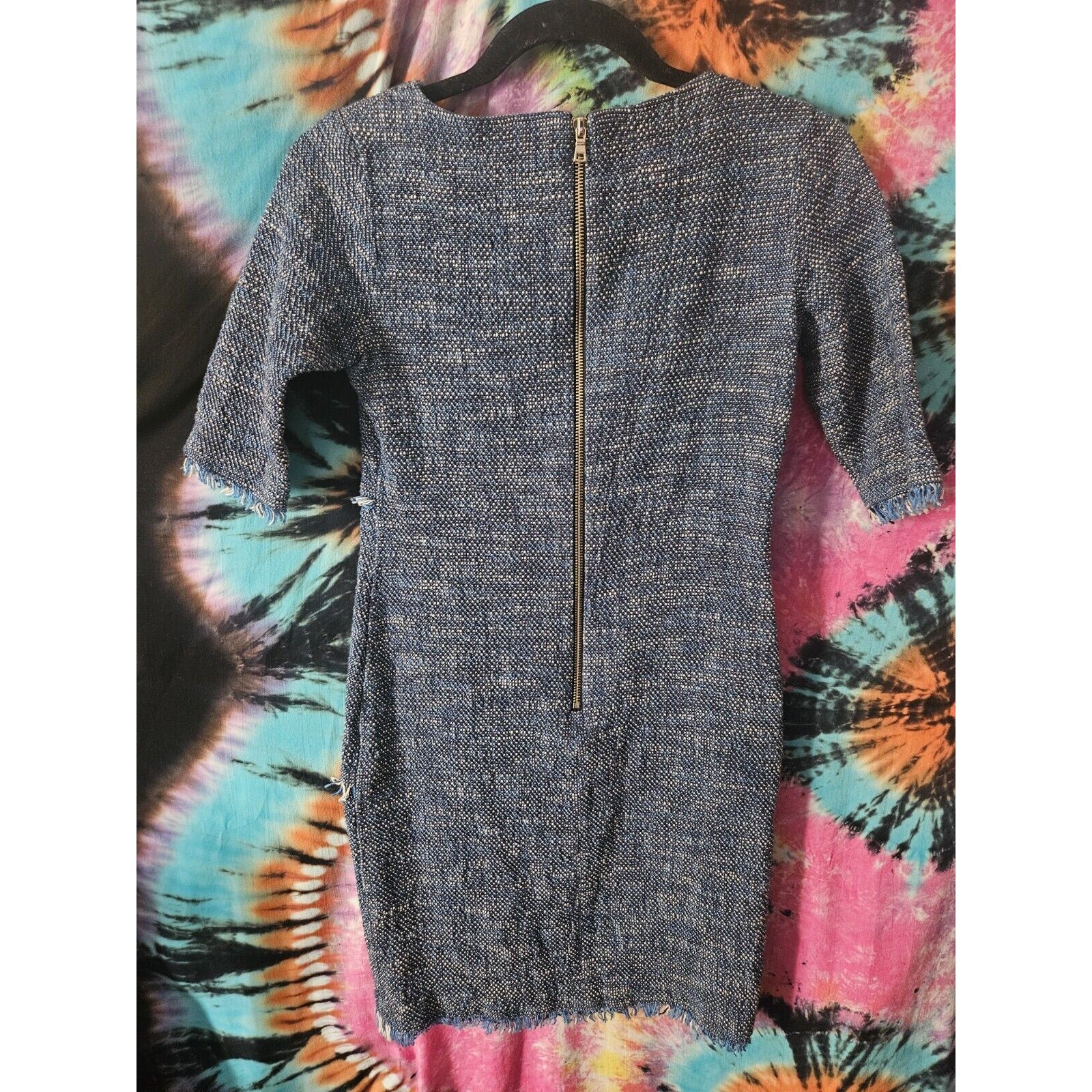 Rare Vintage Sara Campbell Women's Blue & White Boro Style Textured Dress XS