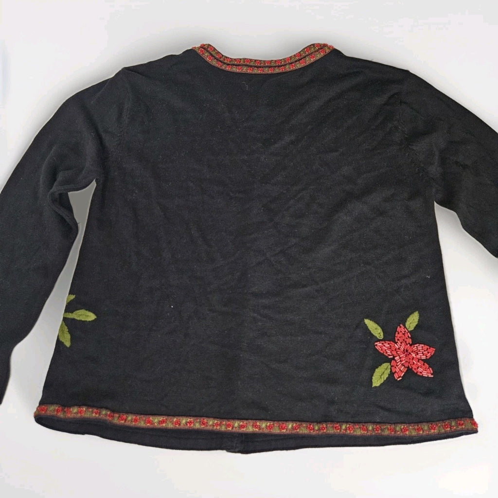 Silk Club Black Silk Cardigan Beaded Embroidered Holiday Sweater Petite Medium