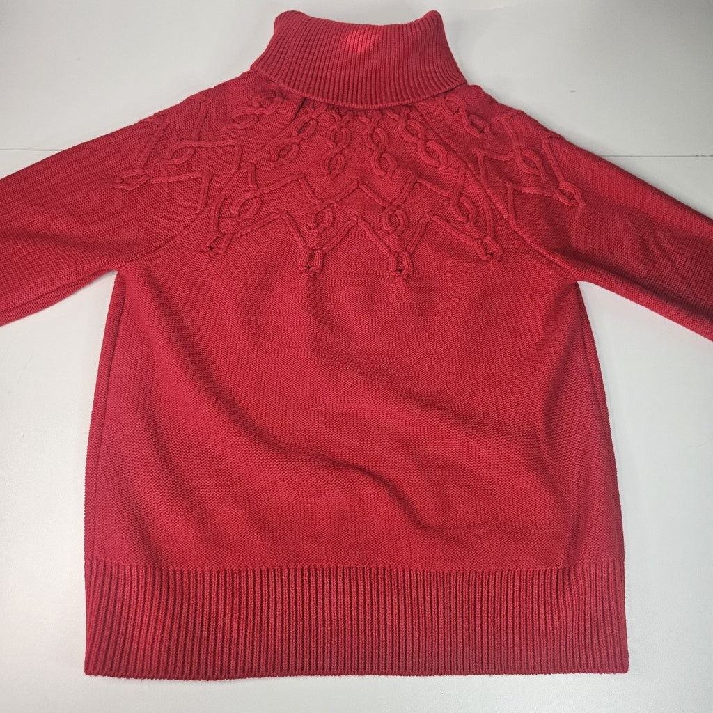 Tommy Hilfiger Red Turtleneck Sweater Womens Medium Cable Knit Holiday Preppy
