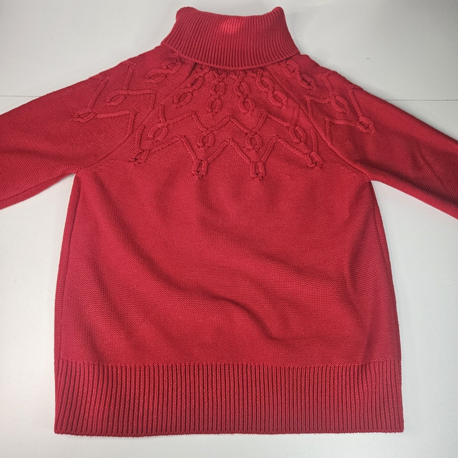 Tommy Hilfiger Red Turtleneck Sweater Womens Medium Cable Knit Holiday Preppy